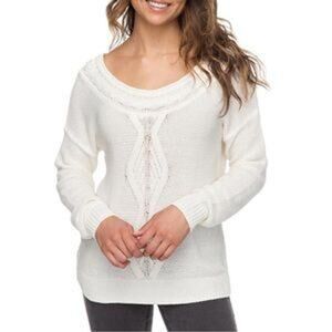 ROXY Choose To Shine Sweater Chunky Cable Details Size XS BEACHY SURFER GIRL